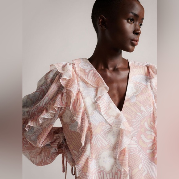 Ted Baker Siela Abstract Print Ruffle Blouse | Size 1 - Picture 3 of 9